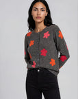 Lammwoll-Cardigan mit Intarsien-Blumenmuster