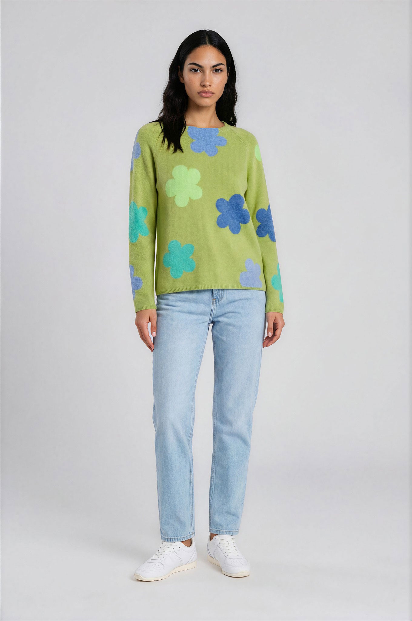 Sweater aus Lammwolle mit Blumenmuster