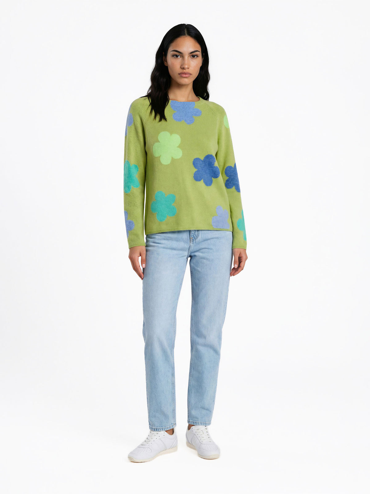 Sweater aus Lammwolle mit Blumenmuster
