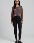 Lammwoll-Cardigan mit Intarsien-Blumenmuster