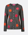 Lammwoll-Cardigan mit Intarsien-Blumenmuster