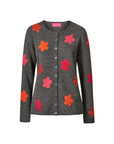 Lammwoll-Cardigan mit Intarsien-Blumenmuster