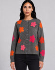 Lammwoll-Cardigan mit Intarsien-Blumenmuster